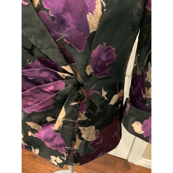 Alex Evenings Black & Purple Floral Jacquard Jacket, Size M - Picture 2 of 6